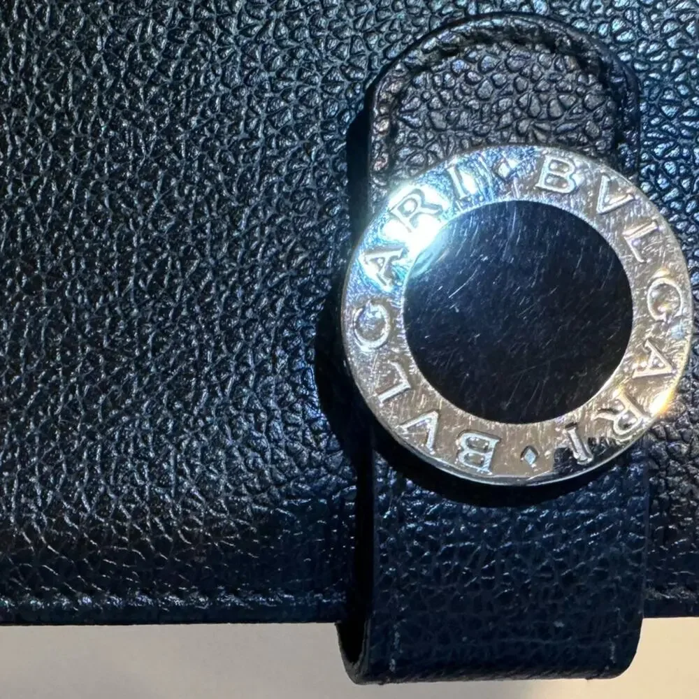 Bvlgari Black Leather Wallet‎ w/ Auth Certificate 6.7x3.5” Red Interior Luxury